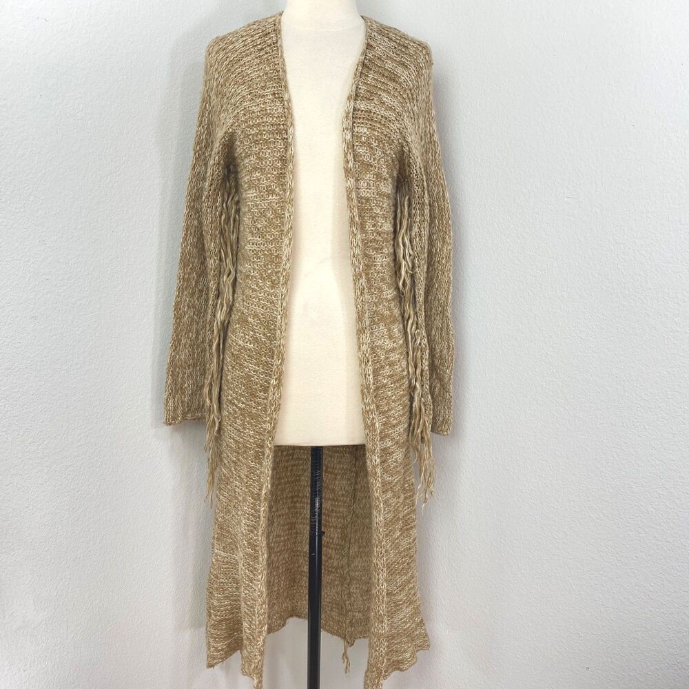 Lira Loose Knit Fringe Cardigan Duster Small Open Front Boho Chic Southwestern